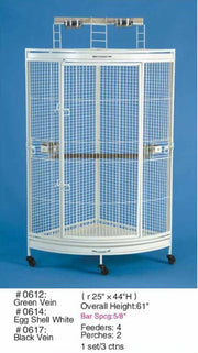 Large Corner Bird Cage with Play Stand r25" x 44"(Silver Vein) 0619