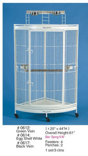 Large Corner Bird Cage with Play Stand r25" x 44"(White) 0614