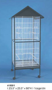 Small Aviary Bird Cage with Stand 23.5" x 23.5" x 66" (Black & White) 0591