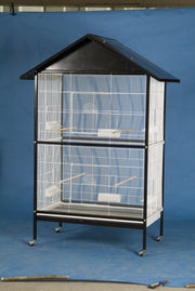 Extra Large Aviary Bird Cage Double Compartment with Stand 39"x 24"x 69"(Black & White) 0594