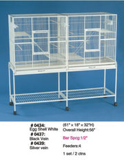 Double Compartment Bird Cage 61 L" x 18 W" x 32 H" with Stand (Silver Vein) 0439